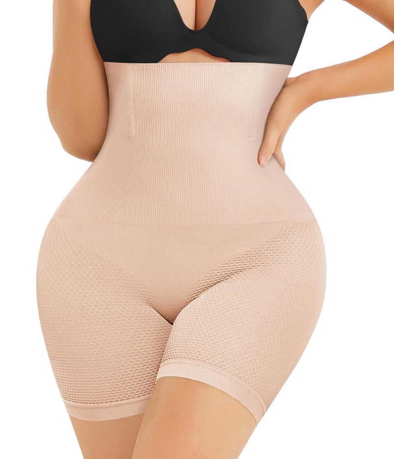 Nebility Women Waist Trainer Shapewear Tummy Control Body Shaper Shorts Hi-Waist Butt Lifter Thigh Slimmer (M/L, Beige) - Image 1